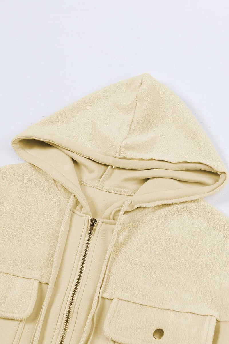 Apricot Flap Pocket Drawstring Hood Zip Up Jacket - Absolute fashion 2020