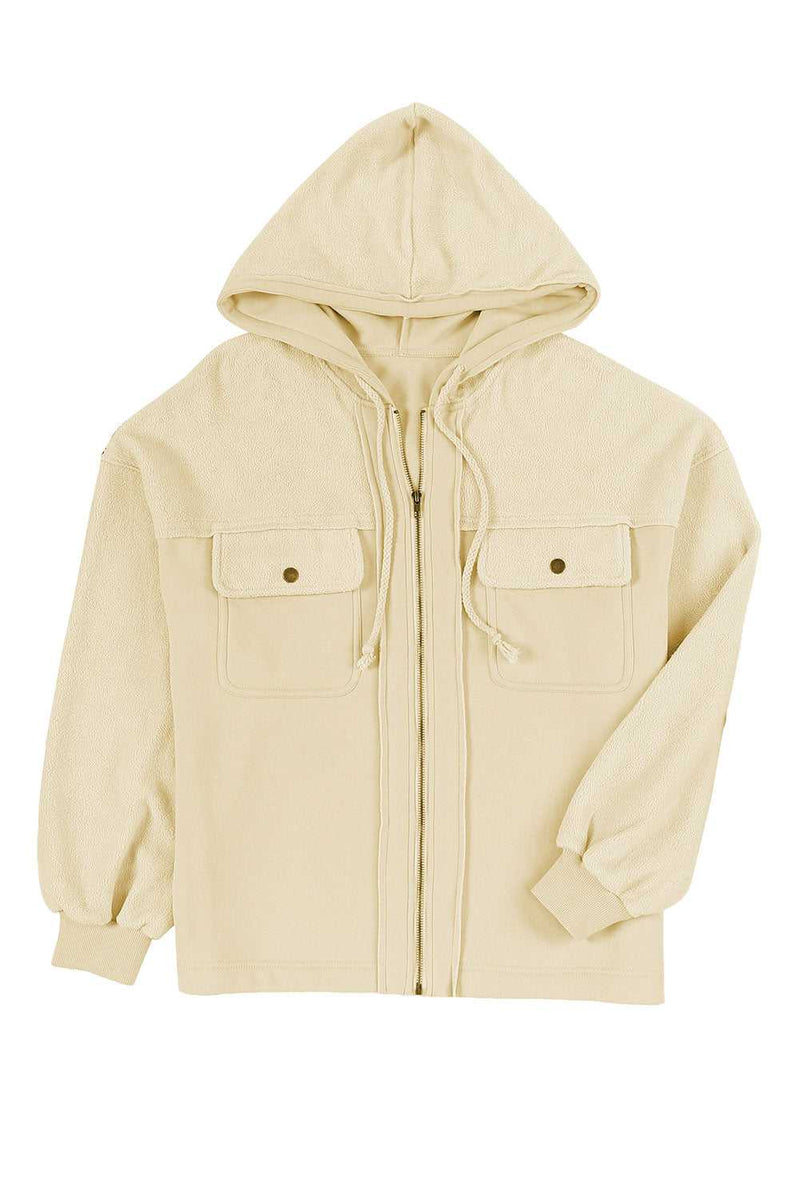 Apricot Flap Pocket Drawstring Hood Zip Up Jacket - Absolute fashion 2020