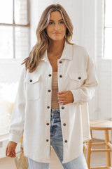 Beige Solid Textured Flap Pocket Buttoned Shacket - Absolute fashion 2020