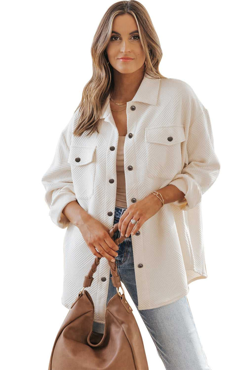 Beige Solid Textured Flap Pocket Buttoned Shacket - Absolute fashion 2020