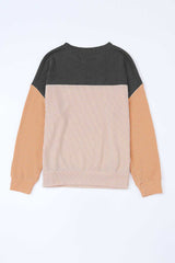 Black Color Block Long Sleeve Ribbed Loose Top - Absolute fashion 2020