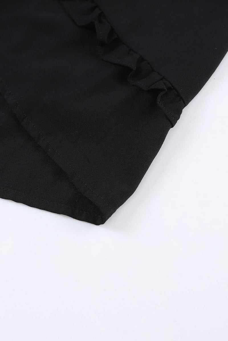 Black Ruffled 3/4 Sleeve V Neck Babydoll Mini Dress - Absolute fashion 2020