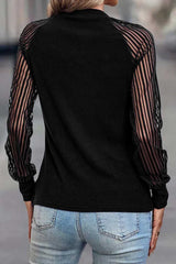 Black Striped Mesh Long Sleeve Crewneck Ribbed Top - Absolute fashion 2020