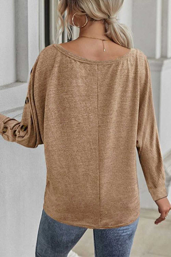 Boat Neck Buttoned Long Sleeve T-Shirt - Absolute fashion 2020