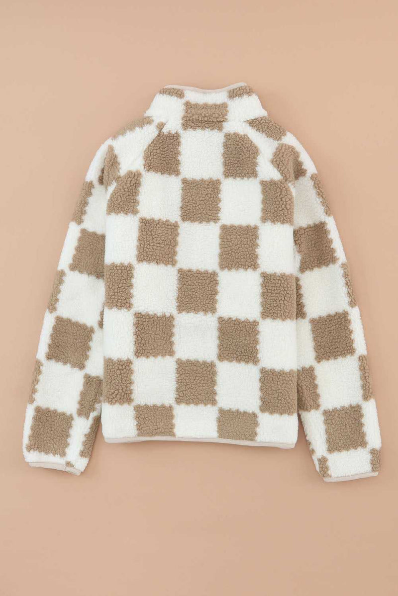 Brown Checked Snap Button Sherpa Jacket - Absolute fashion 2020