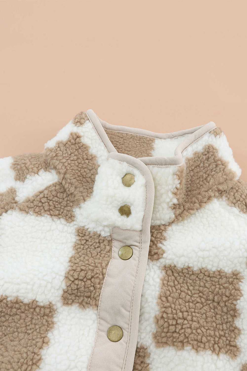 Brown Checked Snap Button Sherpa Jacket - Absolute fashion 2020