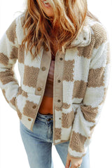 Brown Checked Snap Button Sherpa Jacket - Absolute fashion 2020