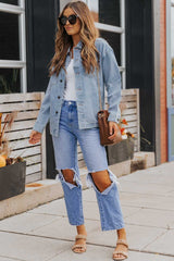 Button Down Collared Denim Jacket - Absolute fashion 2020