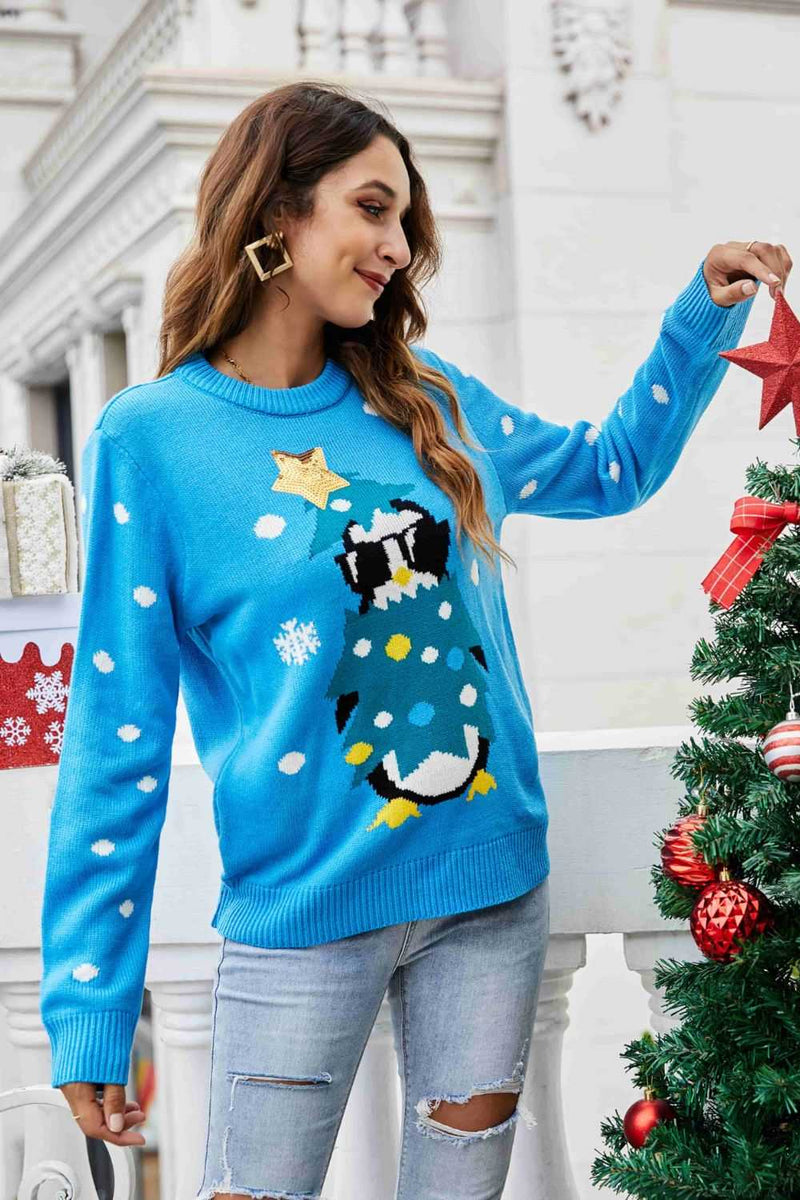 Christmas Penguin Graphic Sequin Sweater - Absolute fashion 2020