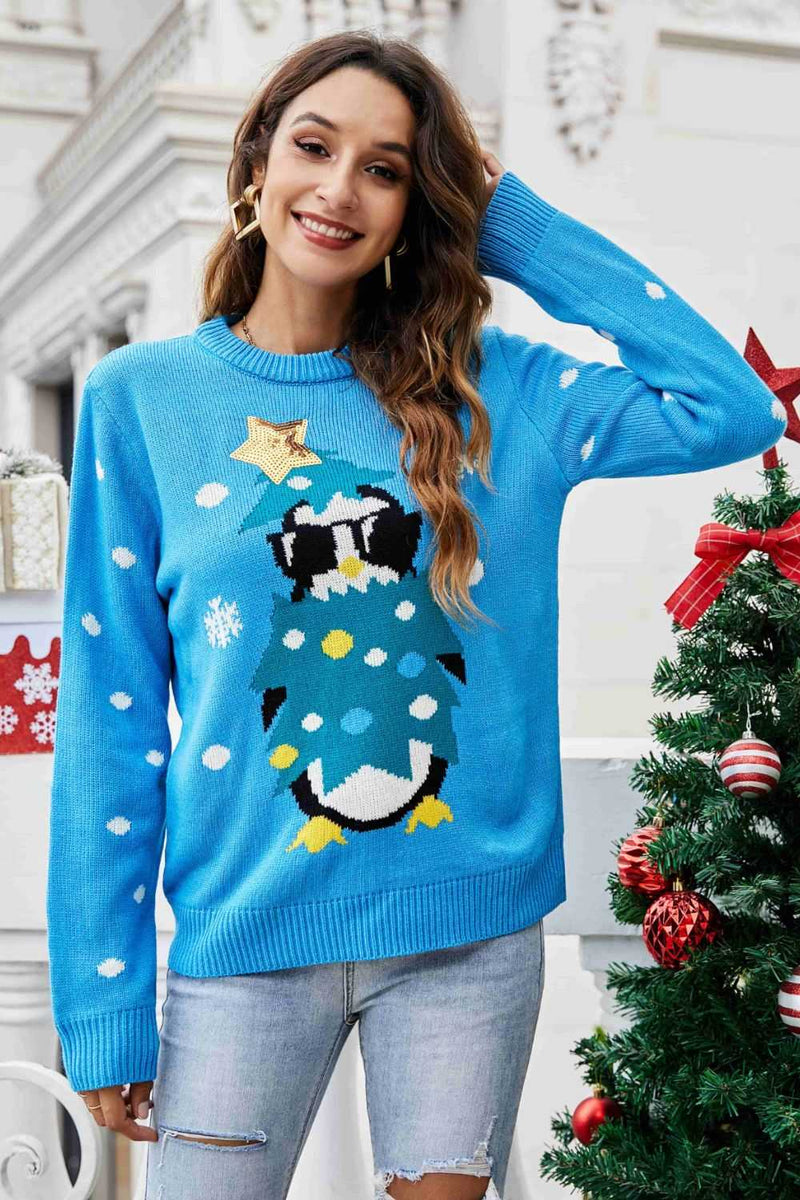 Christmas Penguin Graphic Sequin Sweater - Absolute fashion 2020