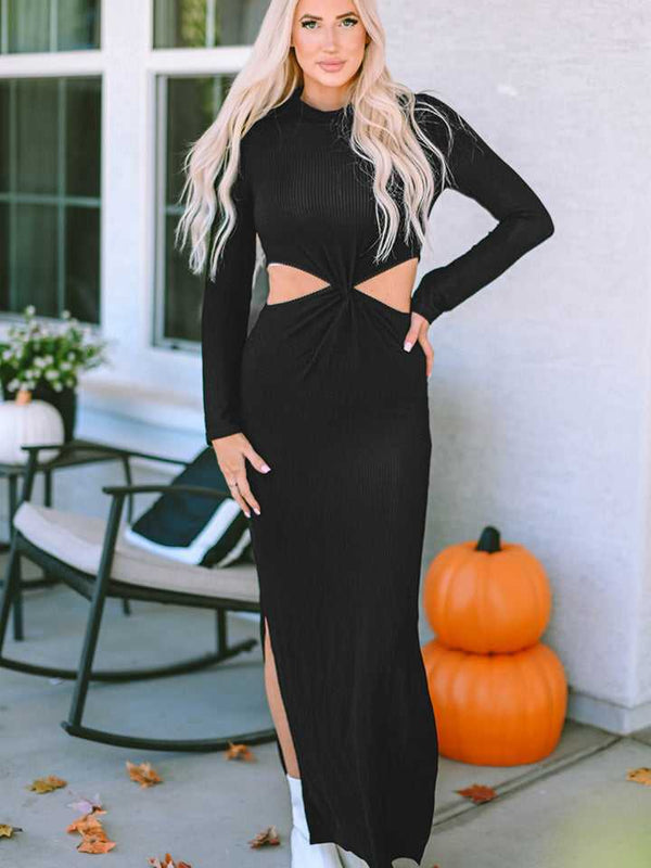 Cutout Round Neck Long Sleeve Slit Maxi Dress - Absolute fashion 2020