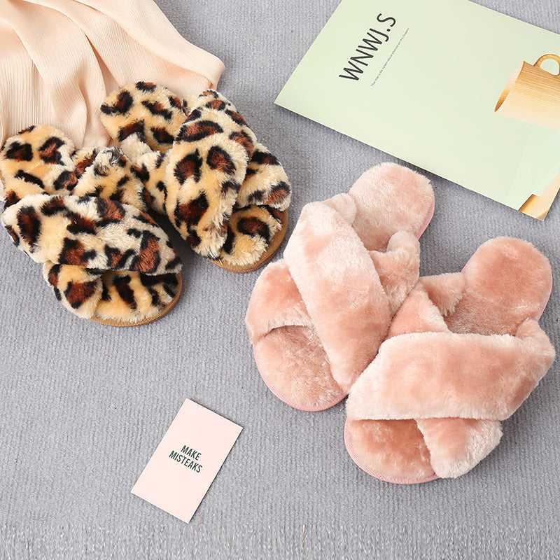 Faux Fur Crisscross Strap Slippers - Absolute fashion 2020