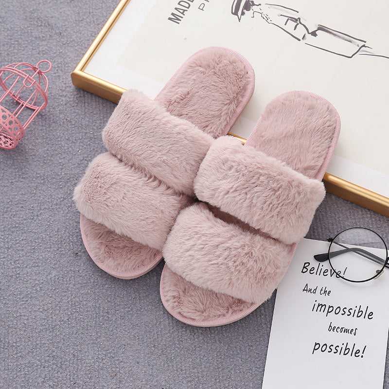 Faux Fur Double Strap Slippers - Absolute fashion 2020