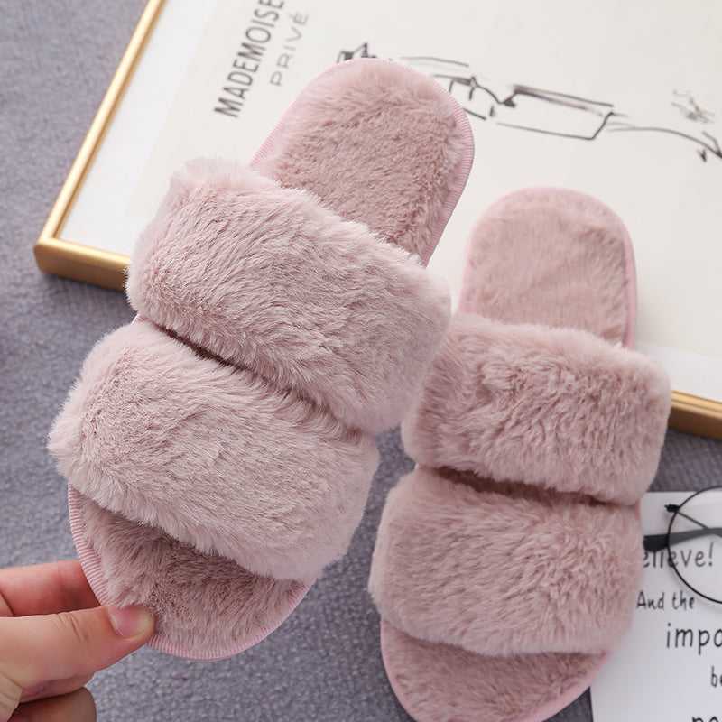 Faux Fur Double Strap Slippers - Absolute fashion 2020