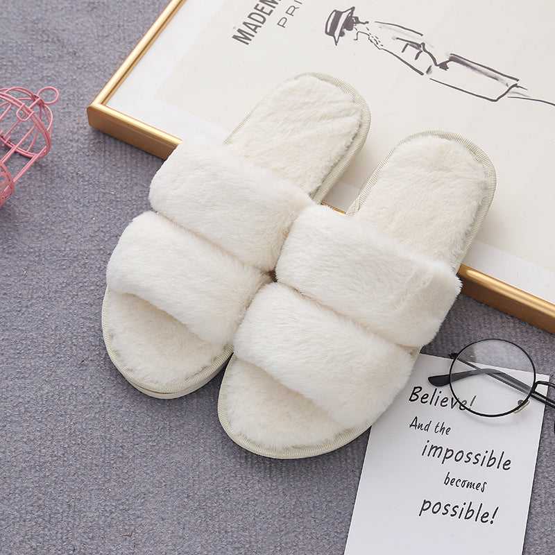 Faux Fur Double Strap Slippers - Absolute fashion 2020