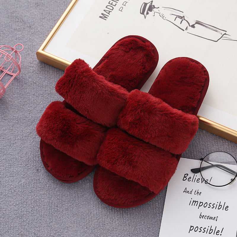 Faux Fur Double Strap Slippers - Absolute fashion 2020