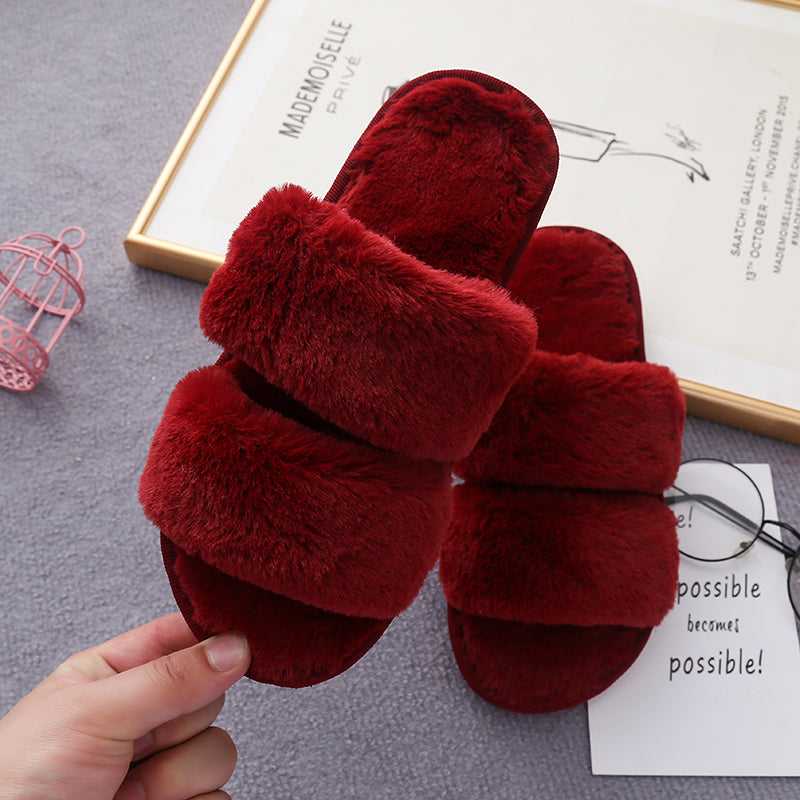 Faux Fur Double Strap Slippers - Absolute fashion 2020