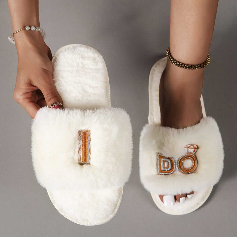 Faux Fur Open Toe Slippers - Absolute fashion 2020