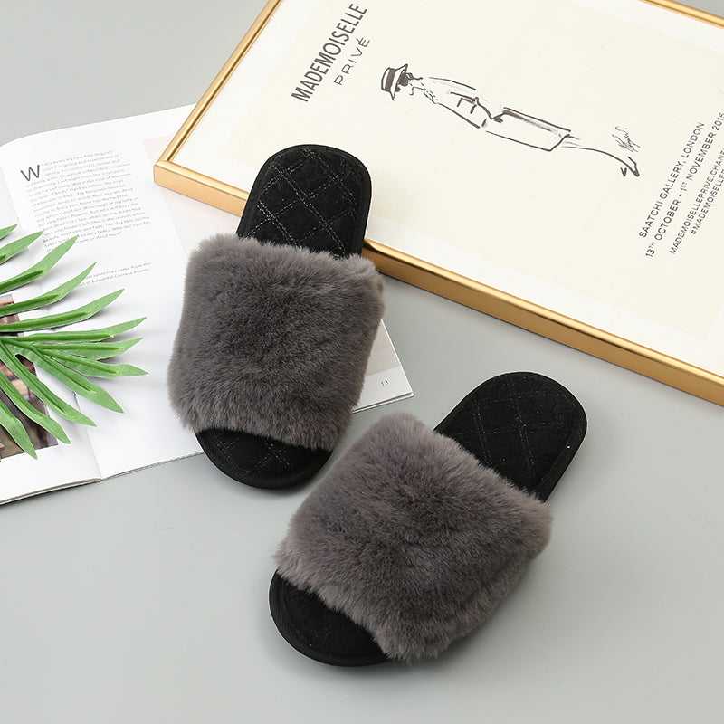 Faux Fur Open Toe Slippers - Absolute fashion 2020