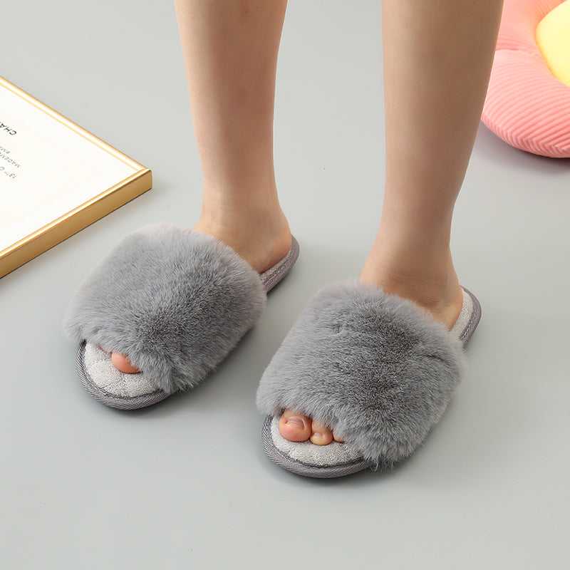 Faux Fur Open Toe Slippers - Absolute fashion 2020