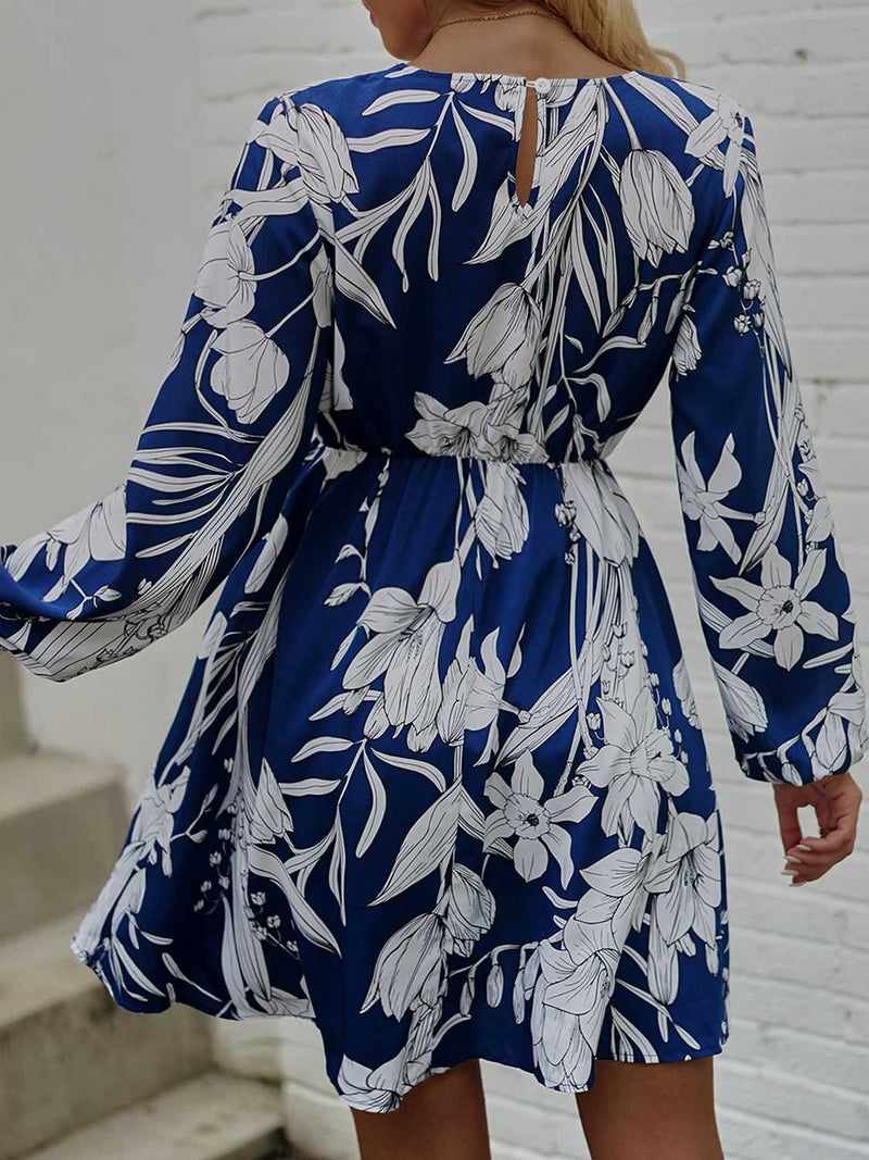 Floral Round Neck Long Sleeve Mini Dress - Absolute fashion 2020