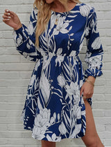 Floral Round Neck Long Sleeve Mini Dress - Absolute fashion 2020