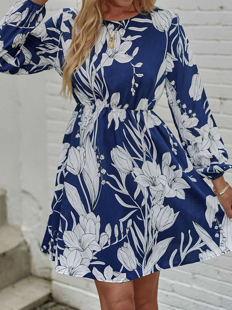 Floral Round Neck Long Sleeve Mini Dress - Absolute fashion 2020