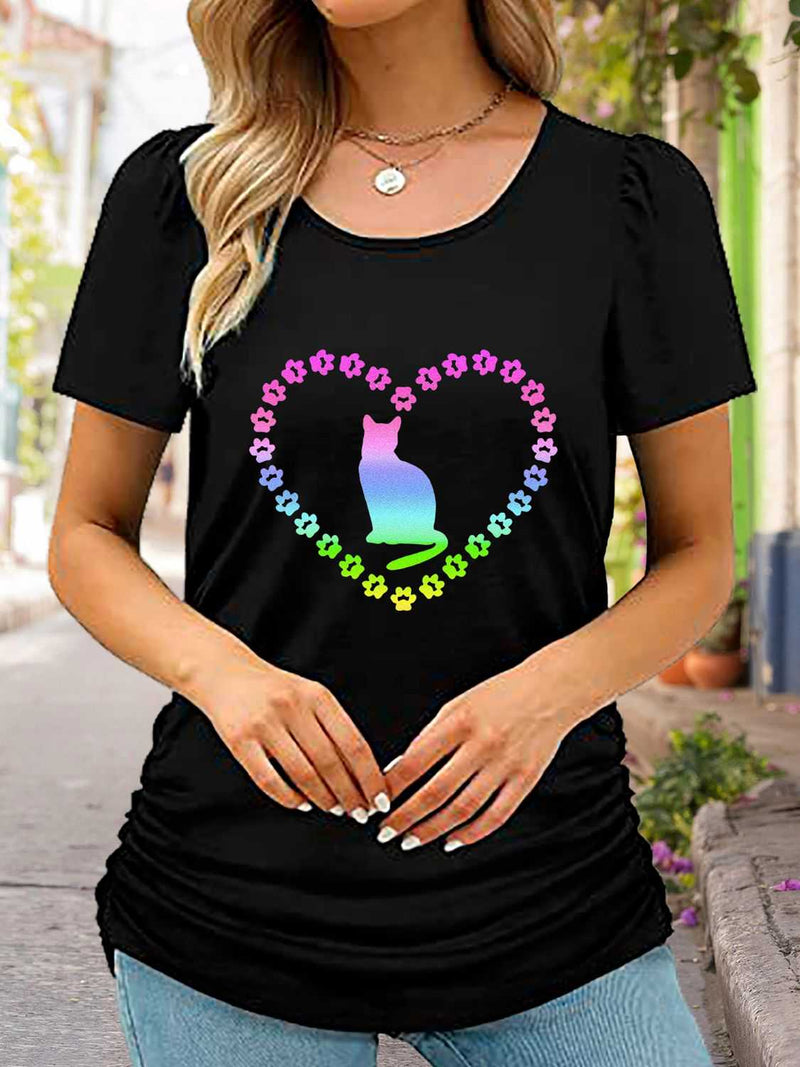 Full Size Cat Heart Graphic Short Sleeve T-Shirt - Absolute fashion 2020