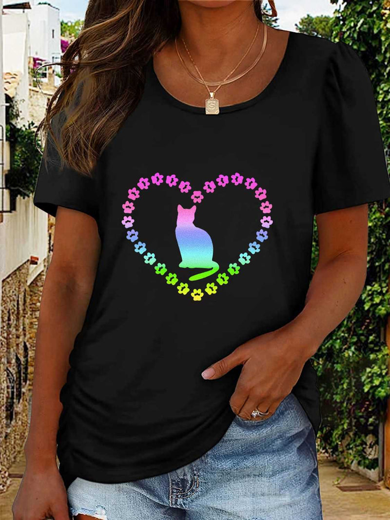Full Size Cat Heart Graphic Short Sleeve T-Shirt - Absolute fashion 2020