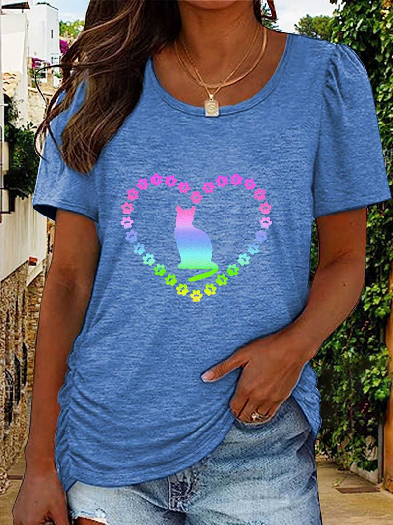 Full Size Cat Heart Graphic Short Sleeve T-Shirt - Absolute fashion 2020