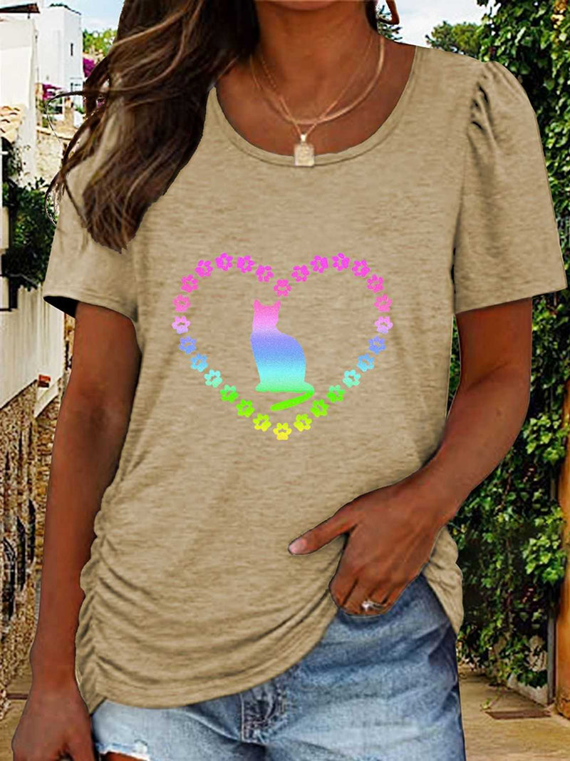 Full Size Cat Heart Graphic Short Sleeve T-Shirt - Absolute fashion 2020