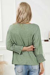 Green Smocked 3/4 Sleeve Casual Loose Top - Absolute fashion 2020