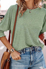 Green Smocked 3/4 Sleeve Casual Loose Top - Absolute fashion 2020