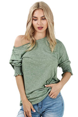 Green Smocked 3/4 Sleeve Casual Loose Top - Absolute fashion 2020