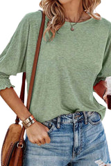 Green Smocked 3/4 Sleeve Casual Loose Top - Absolute fashion 2020