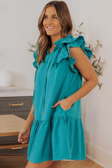 Green Tiered Ruffled Sleeves Mini Dress with Pockets - Absolute fashion 2020