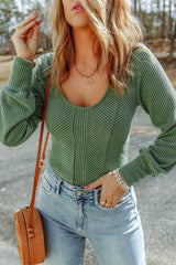 Green U Neck Textured Long Sleeve Top - Absolute fashion 2020