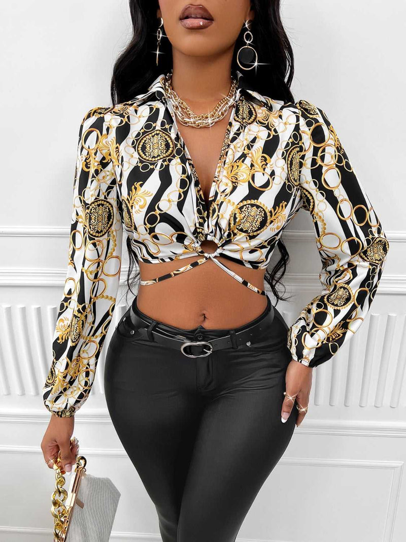 Johnny Collar Tie Back Cropped Blouse - Absolute fashion 2020