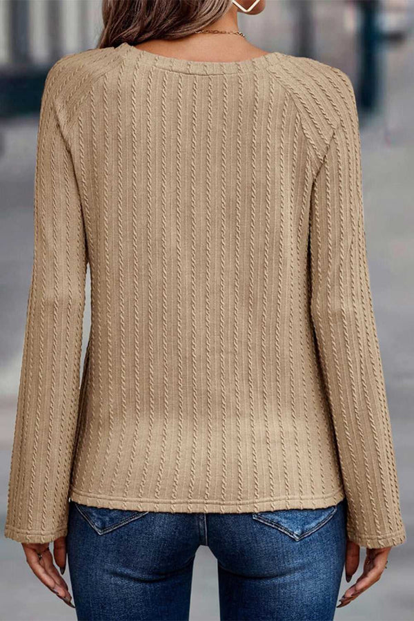 Khaki Ribbed Round Neck Knit Long Sleeve Top - Absolute fashion 2020