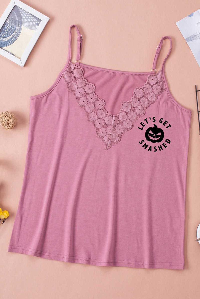 Lace Trim LET'S GET SMASHED Graphic Cami - Absolute fashion 2020