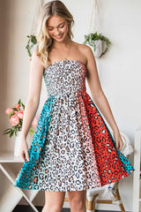 Leopard Print Smocked Strapless Dress - Absolute fashion 2020