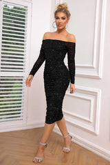 Long Sleeve Off-Shoulder Ruched Dress - Absolute fashion 2020