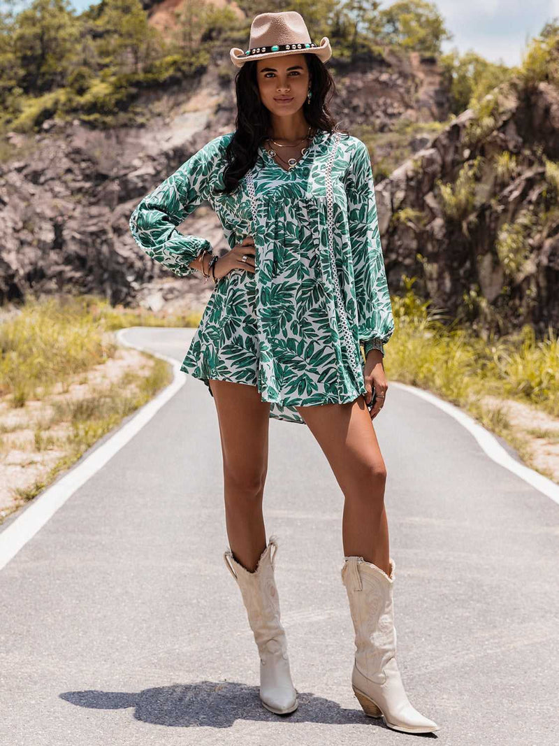 Long Sleeve V-Neck Mini Dress - Absolute fashion 2020