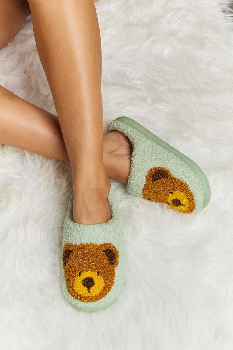 Melody Teddy Bear Print Plush Slide Slippers - Absolute fashion 2020
