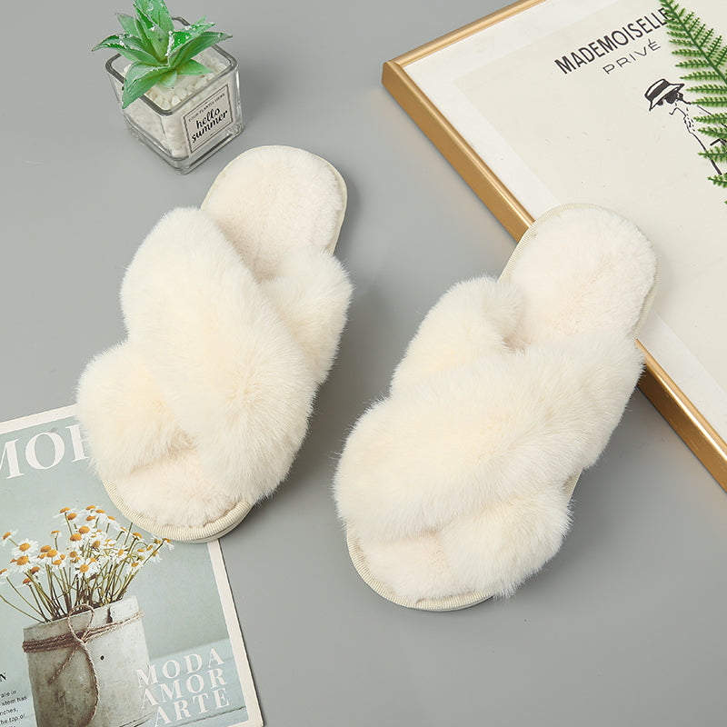 Faux Fur Crisscross Strap Slippers - Absolute fashion 2020