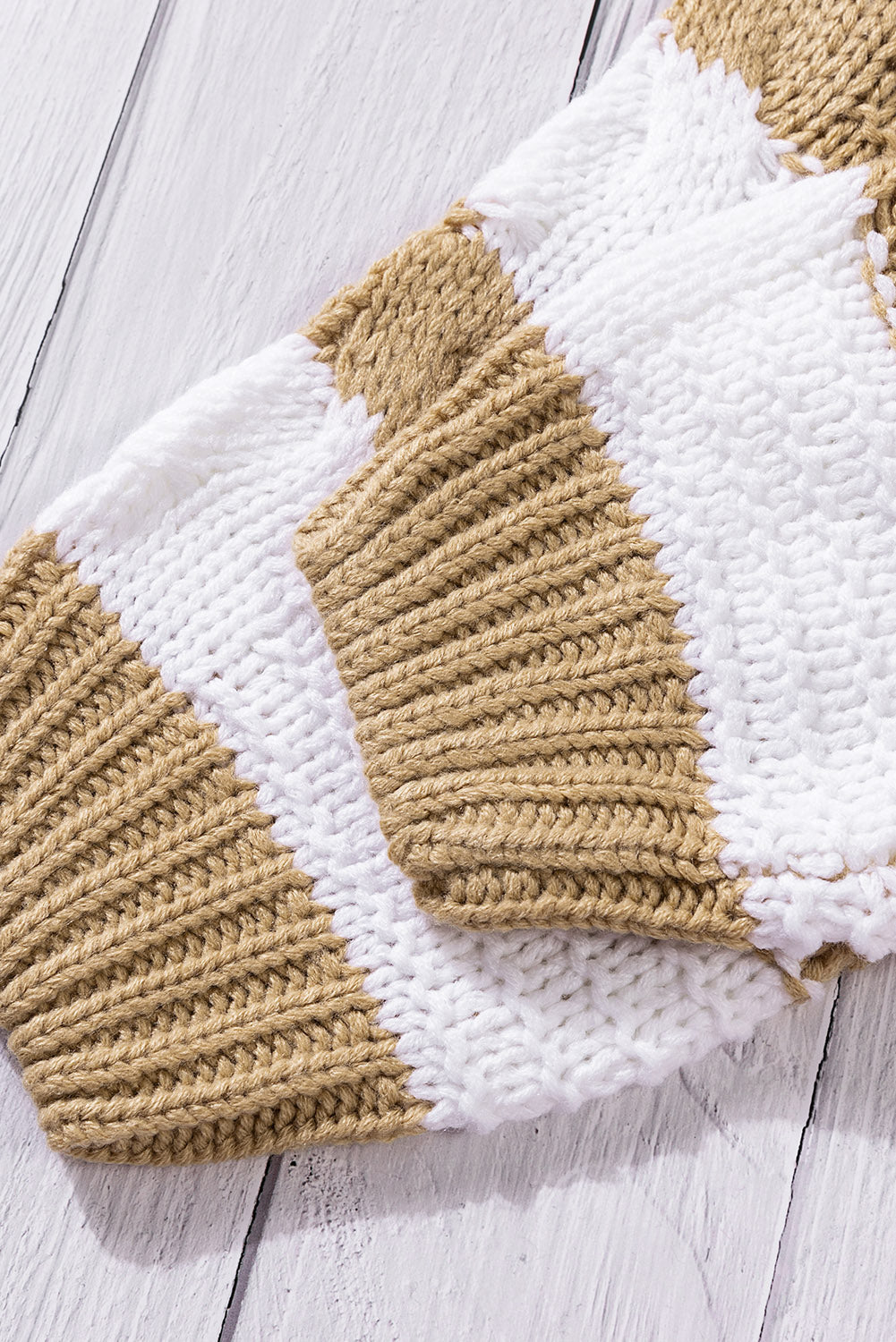 Two-Tone Striped Open Front Ribbed Trim Cardigan