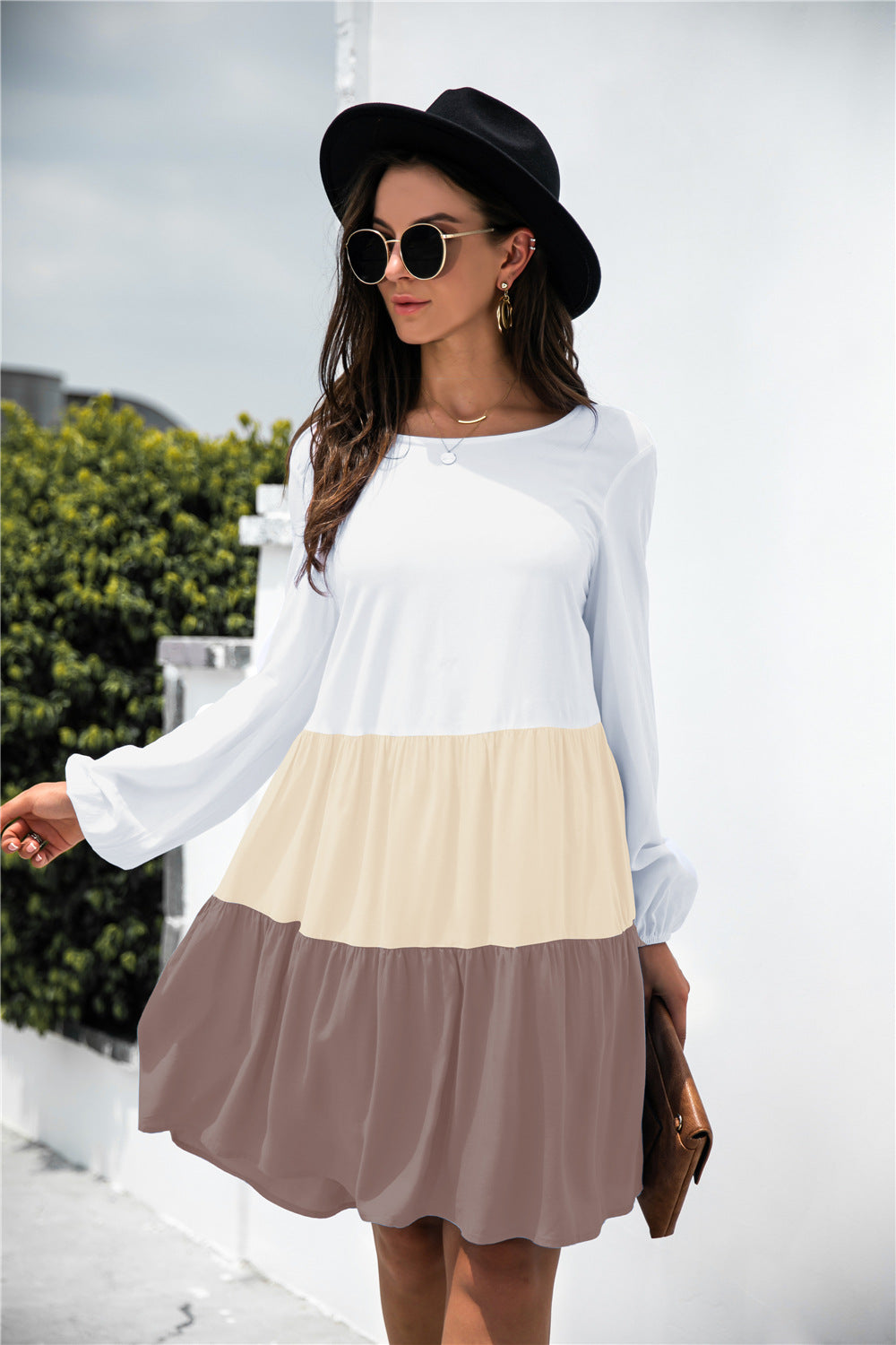 Color Block Long Sleeve Tiered Dress - Absolute Fashion 2020