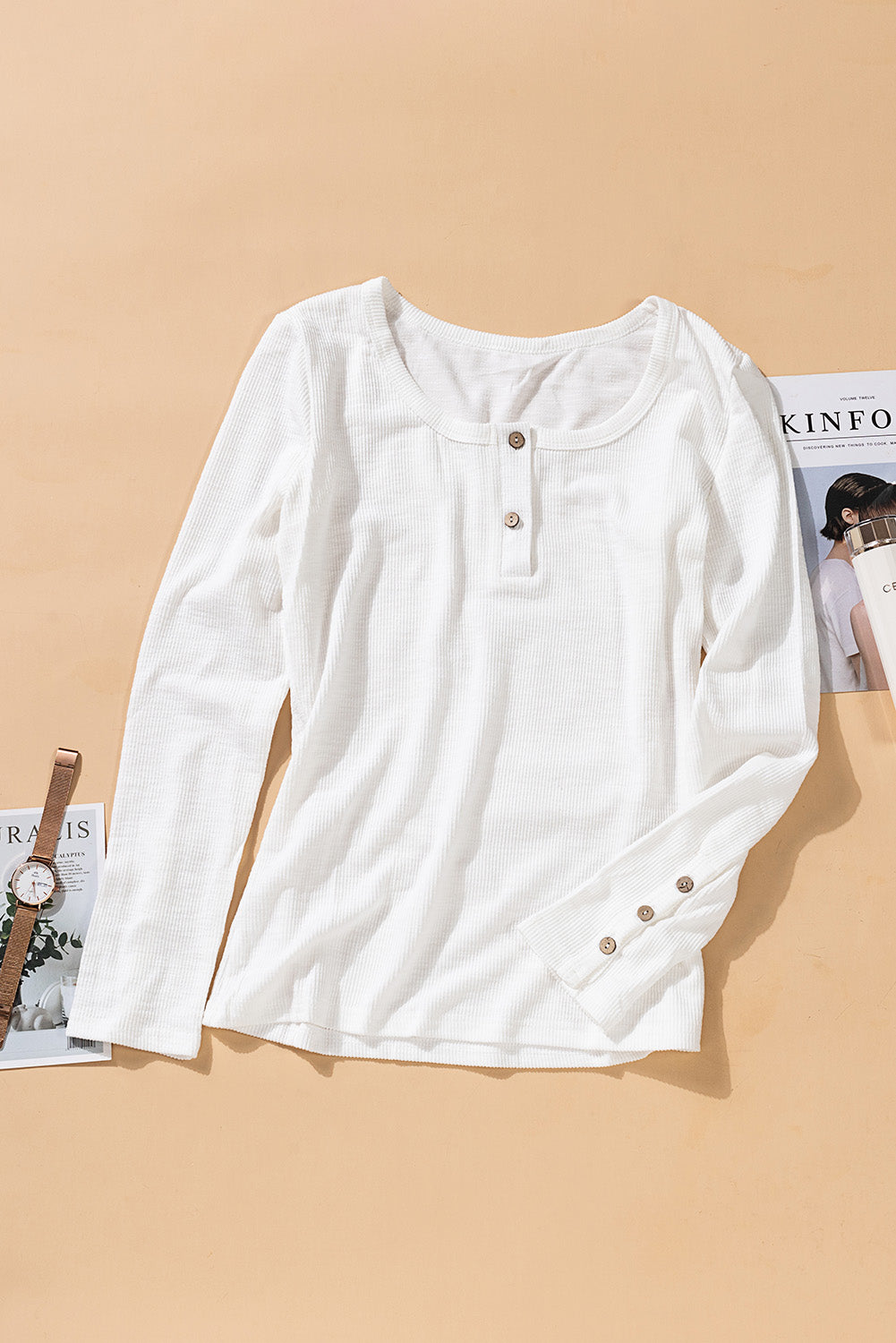 Button Detail Scoop Neck Ribbed Knit Top - Absolute Fashion 2020