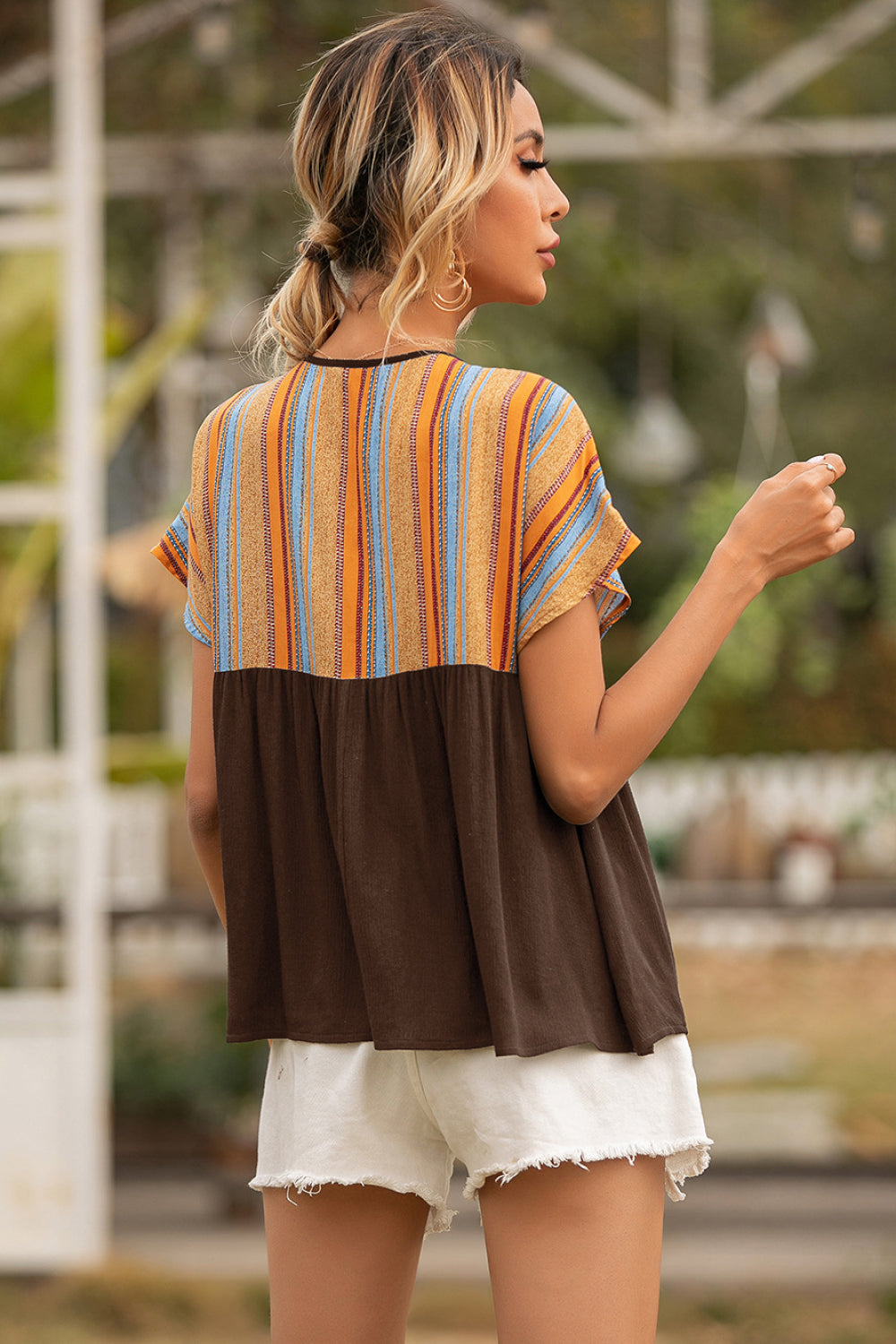 Tribal Print Tie Neck Peplum Top - Absolute Fashion 2020