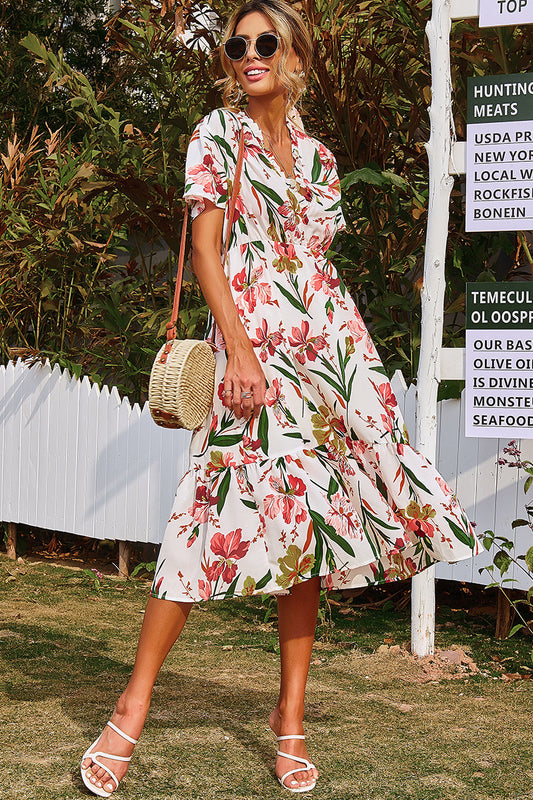 Floral Asymmetrical Ruffle Hem Dress - Absolute Fashion 2020